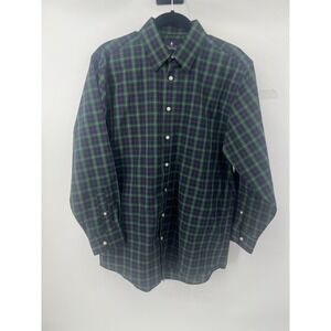 Stafford Travel Performance Super Shirt Mens 16 32-33 Regular Fit Green Plaid